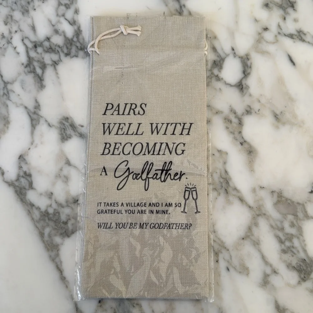 NWT Godfather Wine Gift Bag, Proposal, Pairs Well Becoming Godfather, Baptism